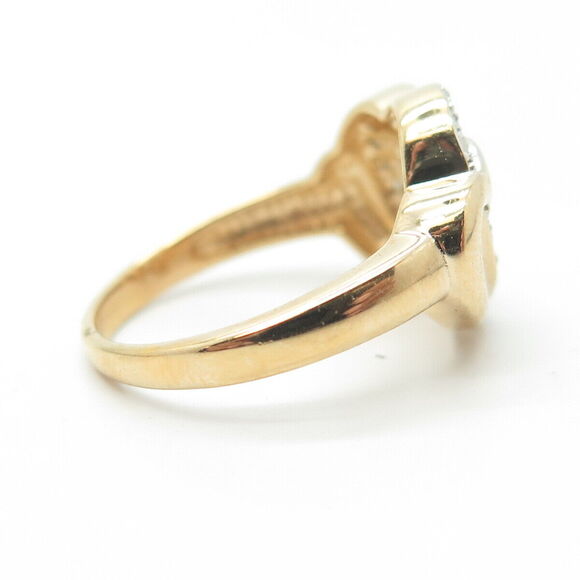 925 Sterling Silver Gold Plated Real Diamond Interlocked Hearts Ring Size 7.25 - Picture 4 of 9